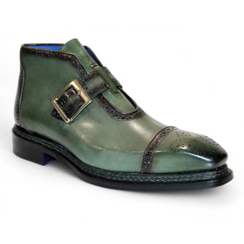 Emilio Franco "Aldo" Green Genuine Italian Calfskin Leather Ankle Dress Shoes.